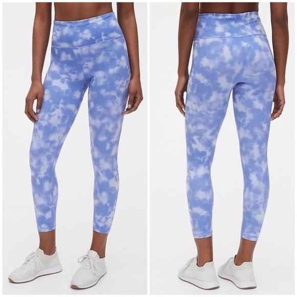 GapFit Eclipse High Rise 7/8 Leggings In Blue Tie Dye Size Small GUC Activewear - Picture 1 of 7